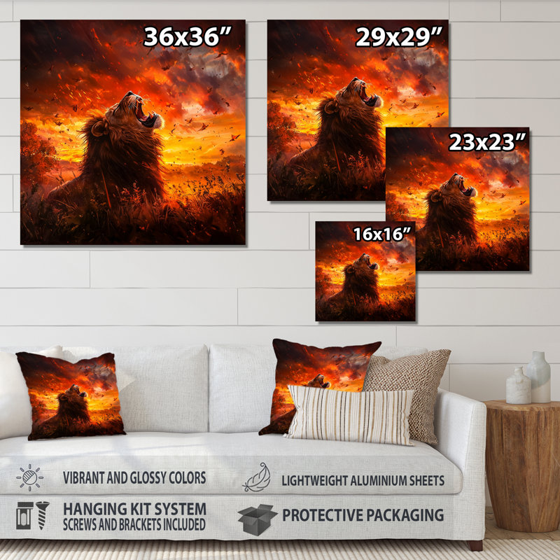 Roaring Lion Courage II - animaux, reproduction d'art murale en métal, 16" H x 16" W
