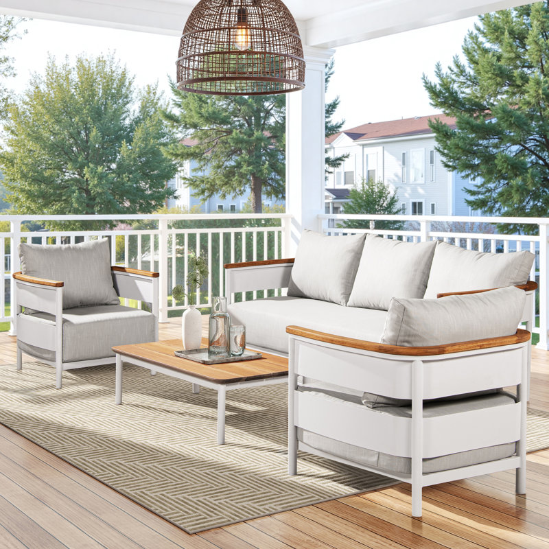 Abertamy 29" Upholstered Teak & Aluminum Patio Arm Chair