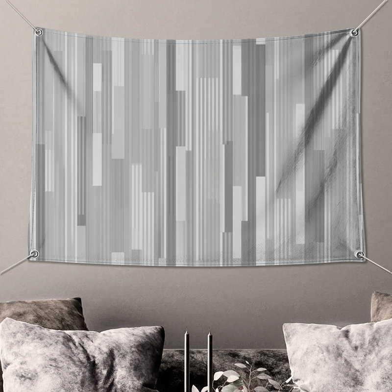Tapisserie murale à rayures grises - Décoration murale à motifs, H 50 po x l 60 po avec 4 œillets