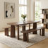 Modern Dining Table Set, Rectangular Dining Table And Bench With Solid Wood Legs
