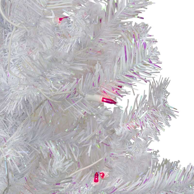 Arbre de Noël artificiel pin illuminé blanc 4 pi avec lumières roses