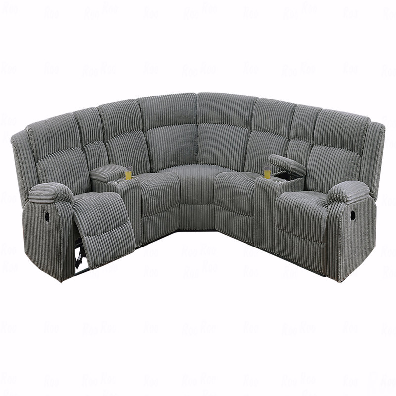 Power Motion Recliner Sectional In Fur-Like, Smoke