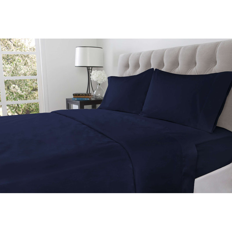 3-Piece Bed Sheet Set | Dark Denim | Cotton Rich Twin Bed Sheet Set | Anti-Microbial, Twin Sheet Set with 1 Pillowcase