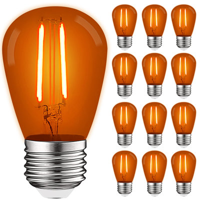 Luxrite 12-Pack S14 Edison LED Orange Light Bulb 0.5W Coloured LED Bulbs For Outdoor String Lights UL Listed E26 Base Indoor Outdoor