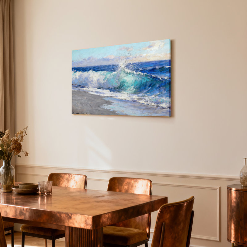 Ensemble de 1 tableau mural sur toile représentant un paysage marin avec des vagues., H 16 po x l 24 po