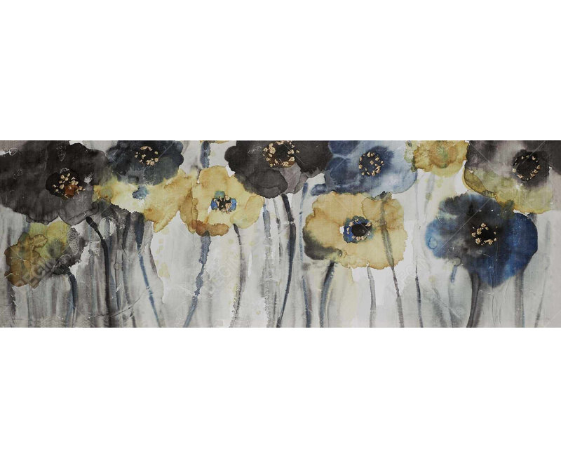 Grey Blue and Yellow Flowers - Floral Canvas for Home Decor