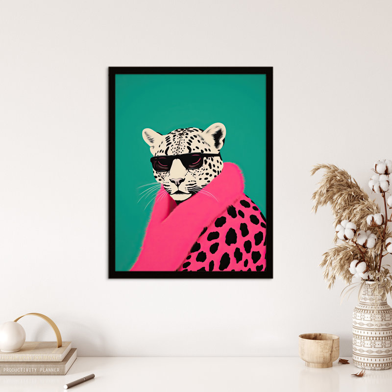 Fashion Cheetah Vibrant Teal Hot Pink Fun Animal - Single Picture Frame Print