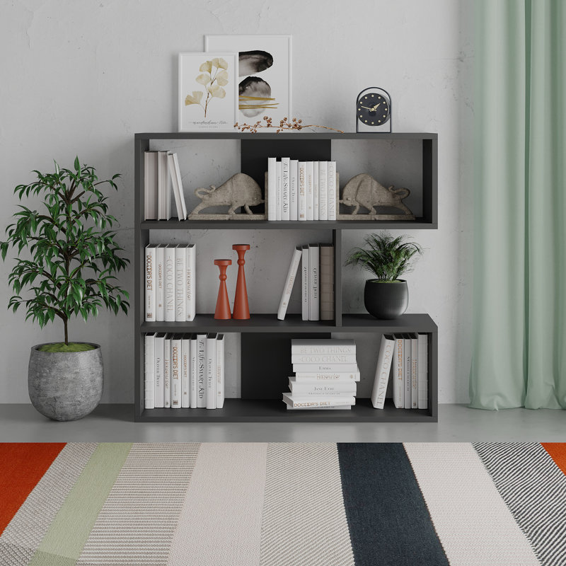 Bibliothèque géométrique H 35 "x l 37", Gris foncé