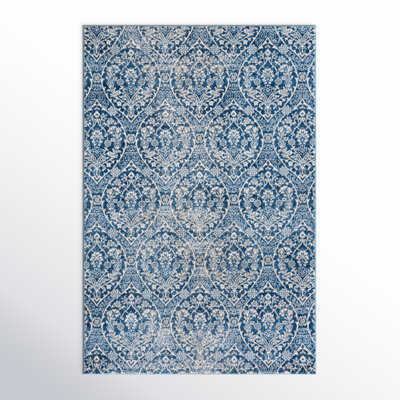 Avira Damask Navy/Light Gray Area Rug