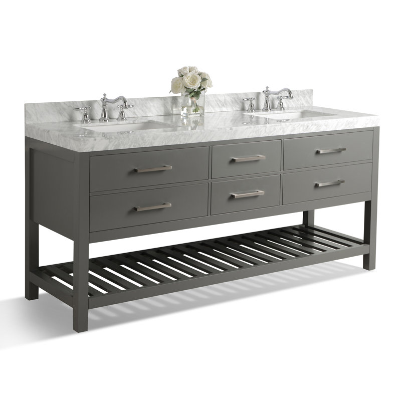 Audrey 48'' W Single Vanity, Carrara White, Brushed Nickel, Sapphire Gray