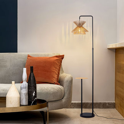 Adjustable Height Standing Light With Tray Table Shelf, Modern Metal Construction, For Living Room, Bedroom, Home Office - No Assembly Needed, E26 Bulb Compatible (Bulbs Not Included)