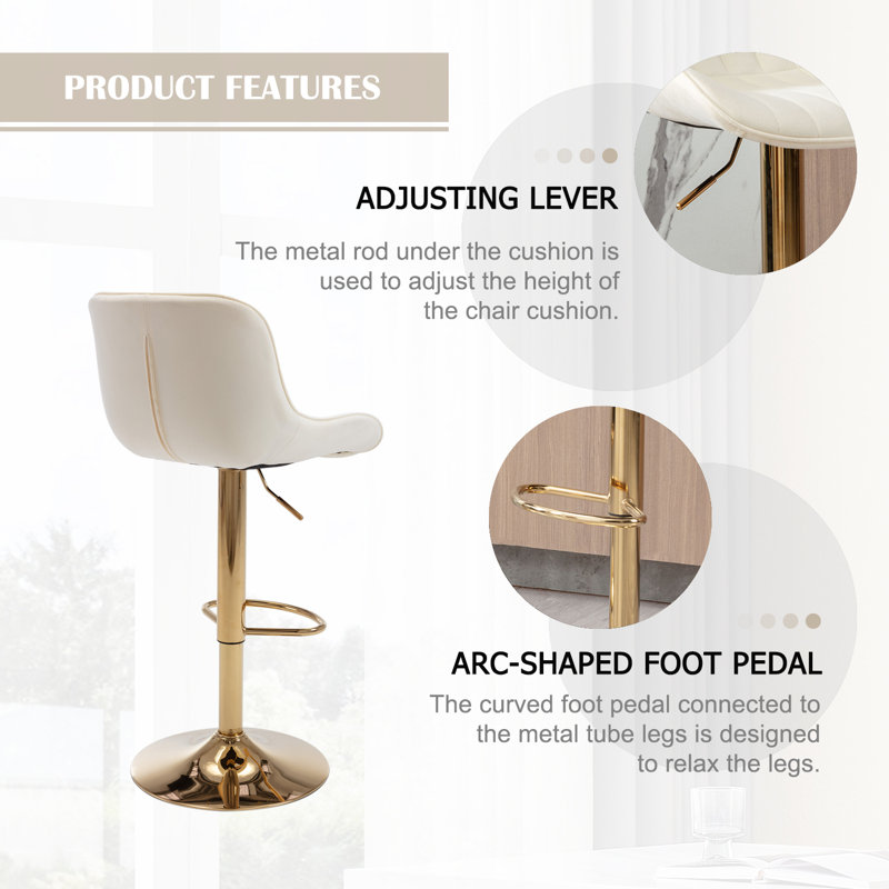 Garnich Swivel Upholstered Adjustable Heightcounter Stool With Metal Frame, Beige