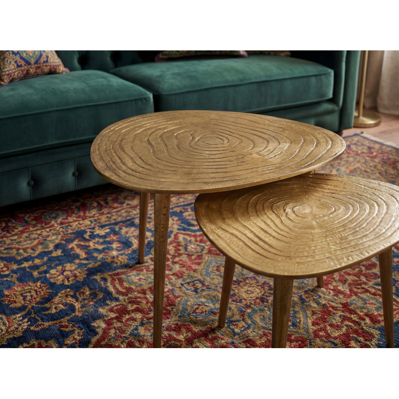 Set of 2 Organic-Shaped Gold Aluminium Nesting Coffee Tables