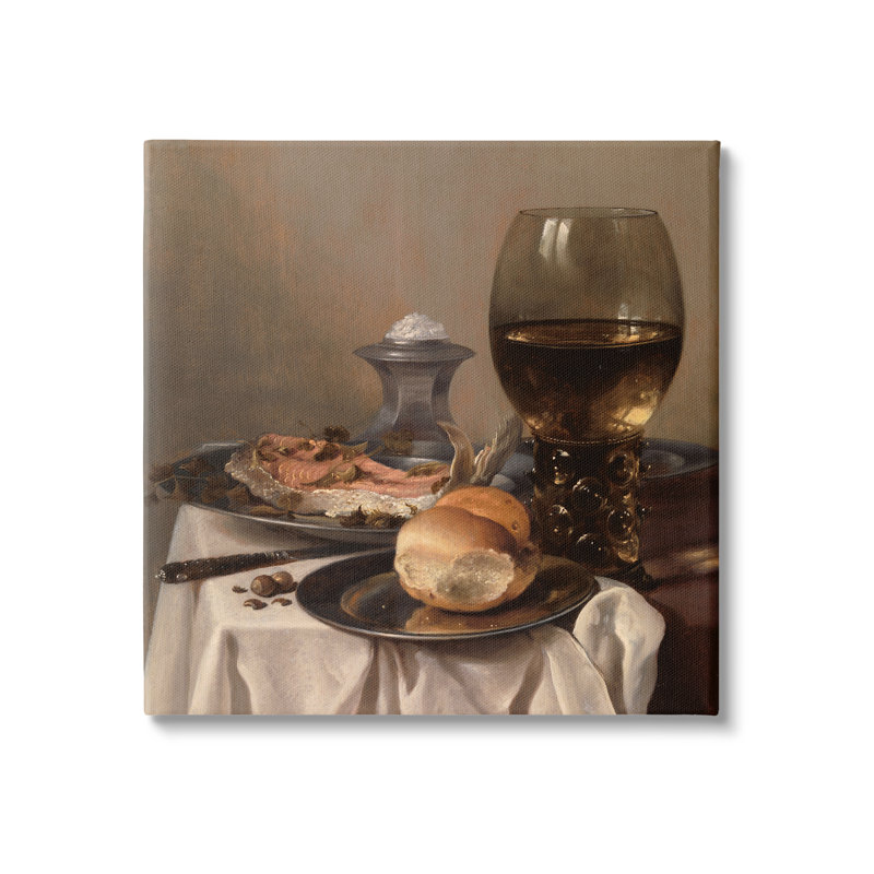 Nature morte avec sel, peinture classique sur toile tendue de Peter Claesz, H 24 po x l 24 po x P 1,5 po