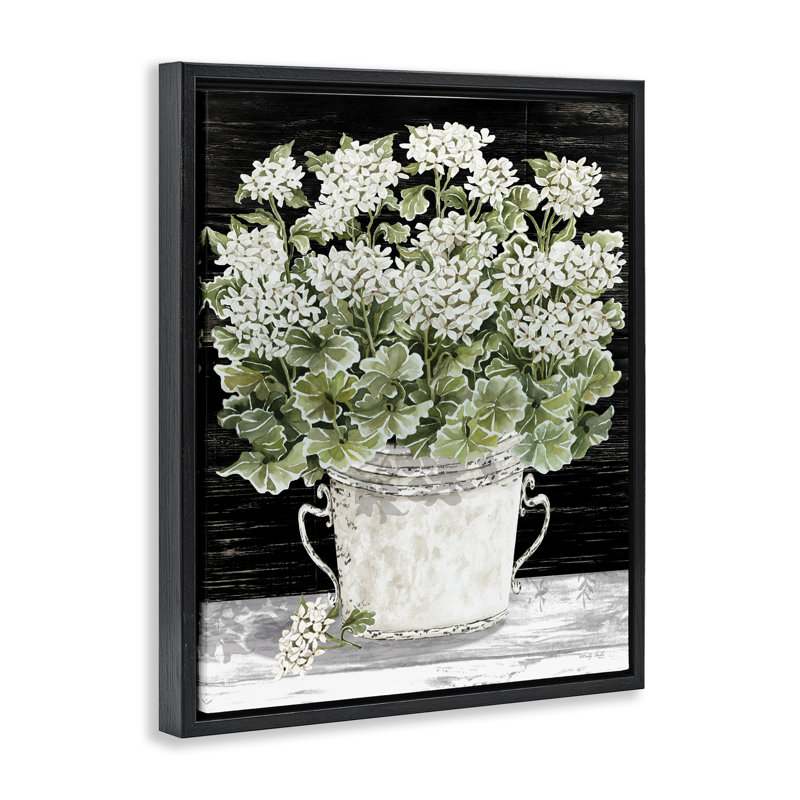 «Country Vase Baby's Breath» par Cindy Jacobs, Cadre flottant noir de jais, H 21 po x l 17 po