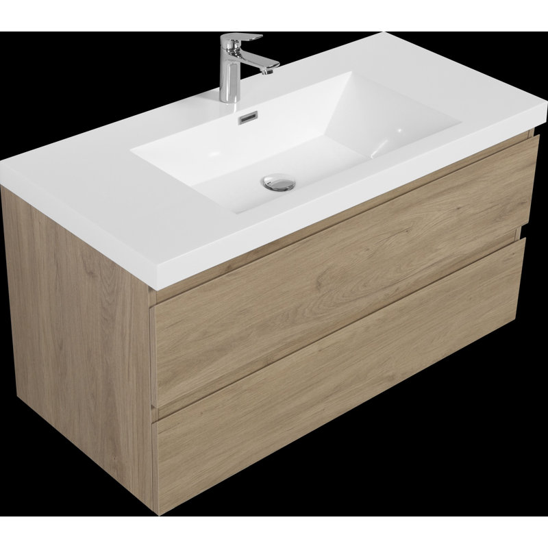 Meuble-lavabo de salle de bain avec lavabo en résine, armoire de rangement murale moderne avec tiroirs à fermeture en douceur