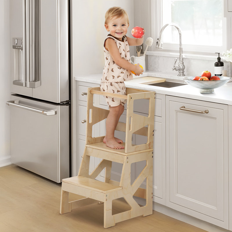 Escabeaux pour enfants, tour sécuritaire pour tout-petits, tabouret pour la cuisine / comptoir / évier, Naturel