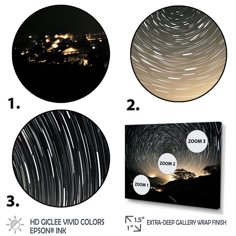 Voyage à travers les étoiles de la nuit - art mural géométrique, Cadre flottant doré, H 24 po x l 32 po x P 1 po