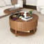 Table basse ronde à plateau relevable avec rangement caché, table de cocktail cannelée à 2 niveaux avec tablette ouverte-397770058