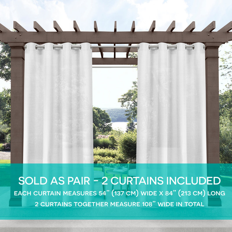 Exclusive Home Miami Semi-Sheer Textured Indoor/Outdoor Grommet Top Curtain Panel Pair, 54"W x 96"L, Ivory