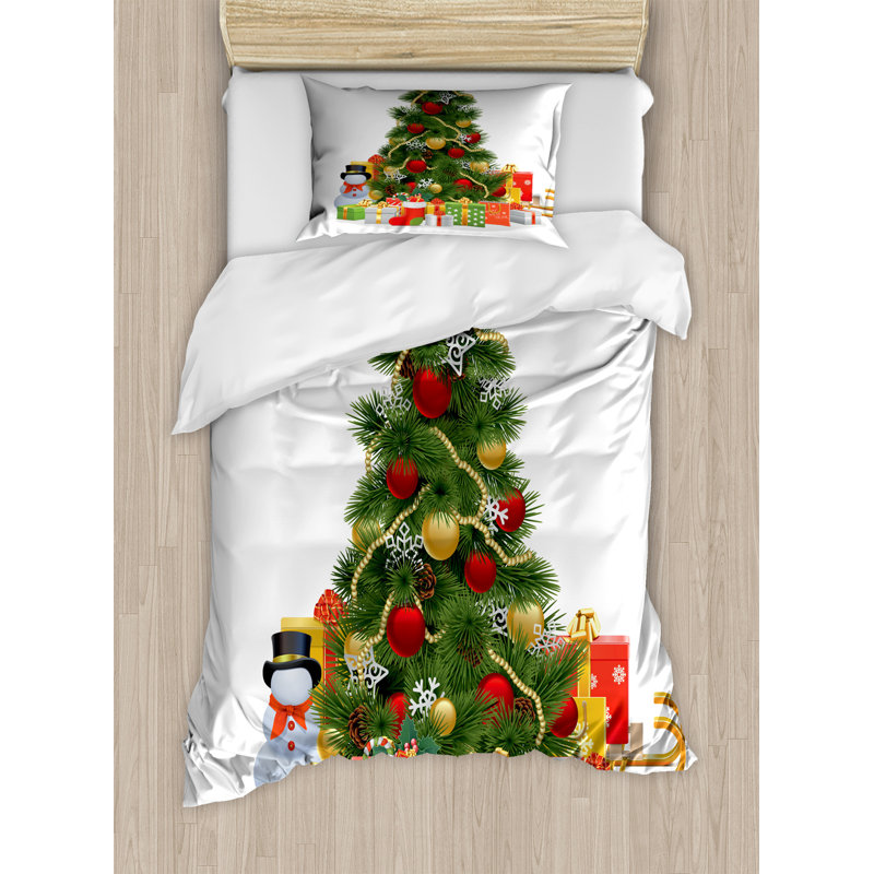 Christmas Modern & Contemporary Duvet Cover, Twin Duvet Cover + 1 Pillow Sham, Christmas Tree