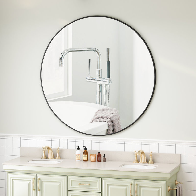 Miroir mural de 42 po avec cadre circulaire en métal noir pour salle de bain, meuble-lavabo et chambre à coucher | Idée de cadeau