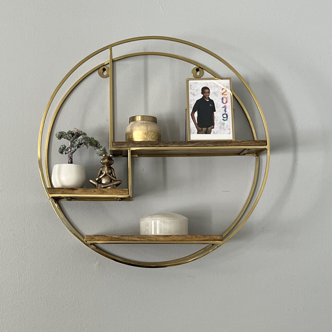 Aberdeen 3 Piece Circle Solid Wood Wall Mounted Shelf - Gold
