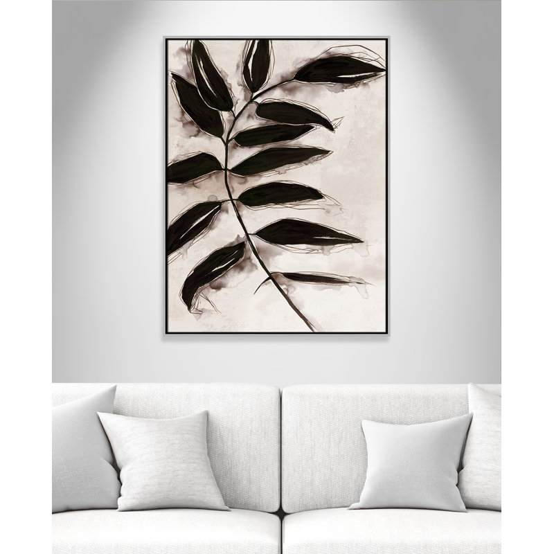 Feuilles II - Toile à cadre flottant, H 41,5 po x l 31,5 po x P 2 po, Encadrement argenté