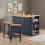 Ensemble d'îlot de cuisine 3 pièces avec 2 tabourets de bar, abattant, station de charge, tablettes et roues réglables