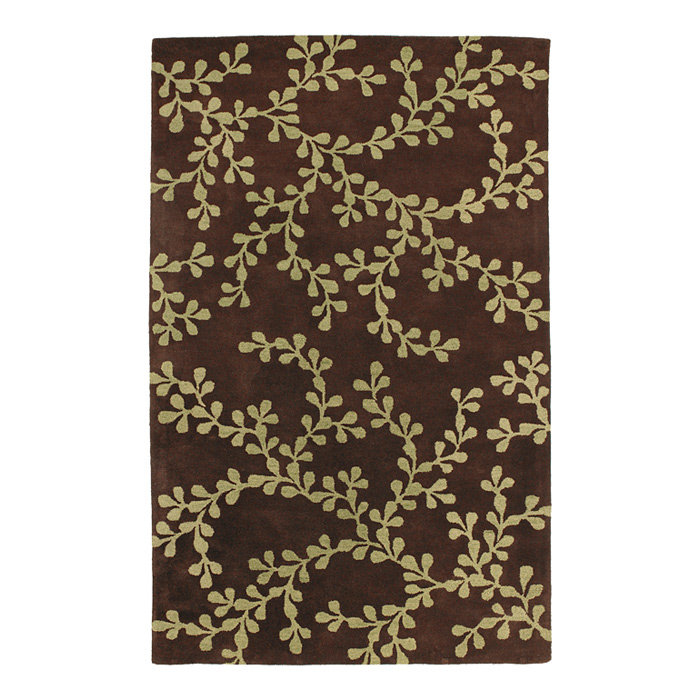 Tapis décoratif grain de café en laine Touffeté à la main à motif floral Bower, Rectangle 9 pi x 13 pi