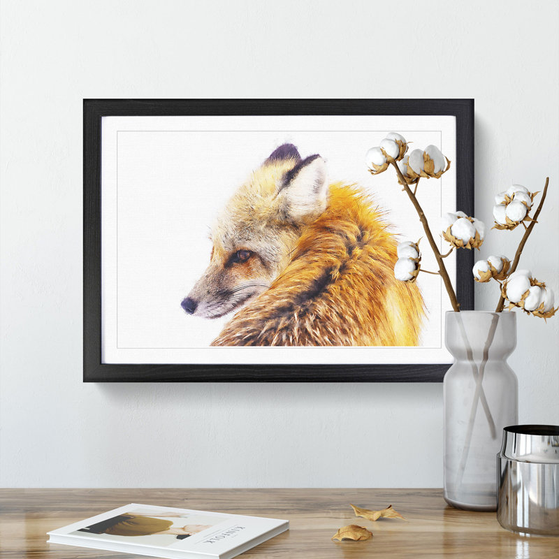 Red Fox in Winter - Framed Print, 24cm H x 33cm W x 2cm D, Black Framed