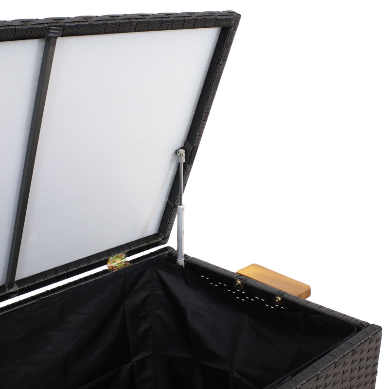 Black Resin Wicker 75-Gallon Deck Storage Box with Acacia Handles