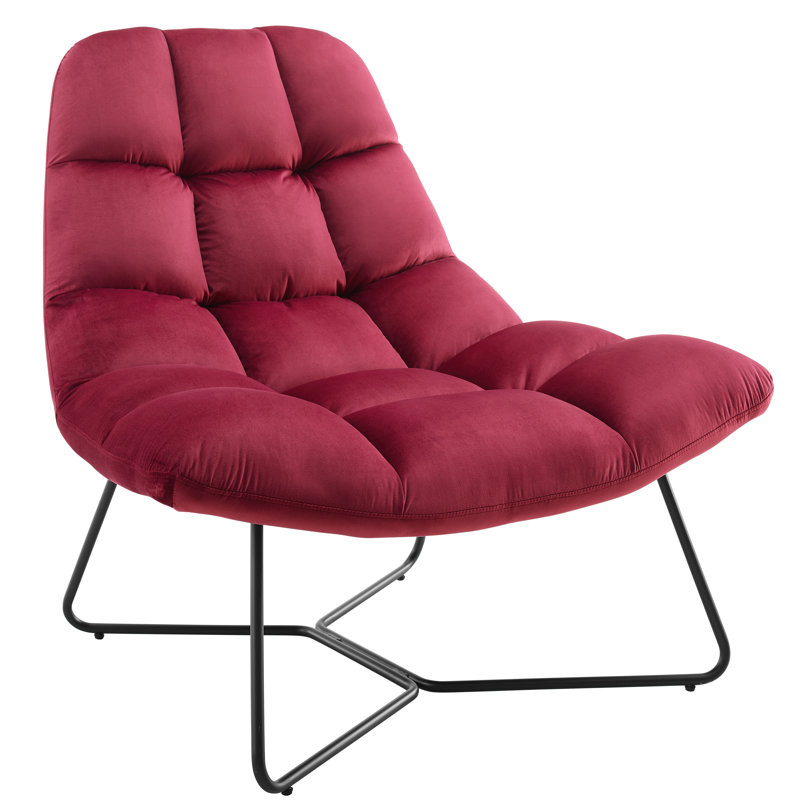 38.98" Wide Tufted Velvet Lounge Chair with Metal Sled Base, Black, Wine 