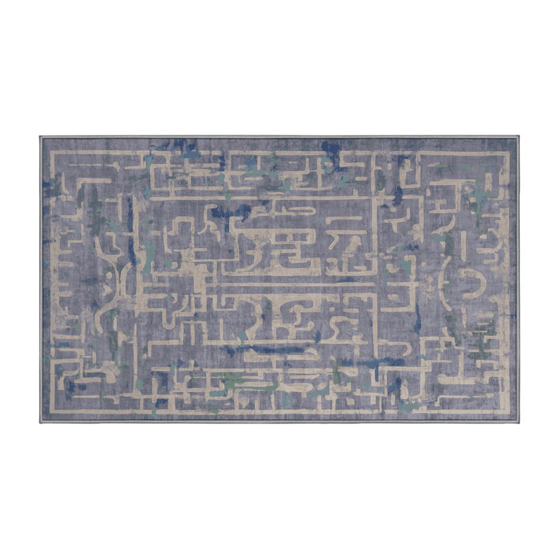 Machine Washable Gray Area Rug, Rectangle 5' x 8'