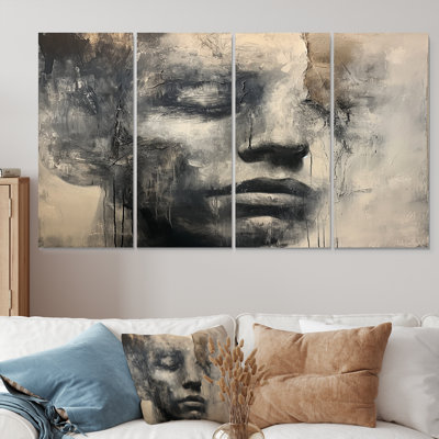 Contemplation, monochrome, homme, Portraits abstraits, ensemble d'art mural, 4 pièces