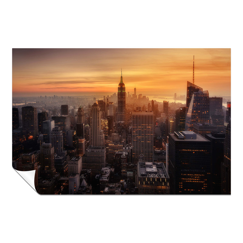 New York Empire State Building Orange Sunset - No Frame Print, 31cm H x 46cm W