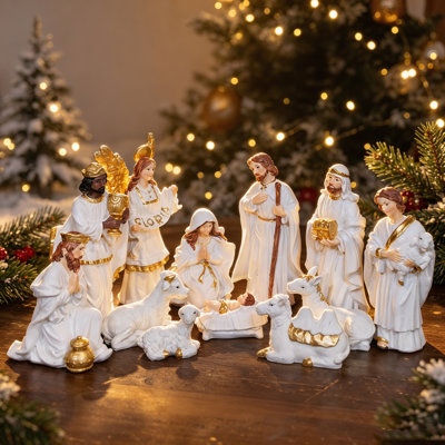 Nativity Set for Christmas  12 Pieces  White Manger Set 6 Inches