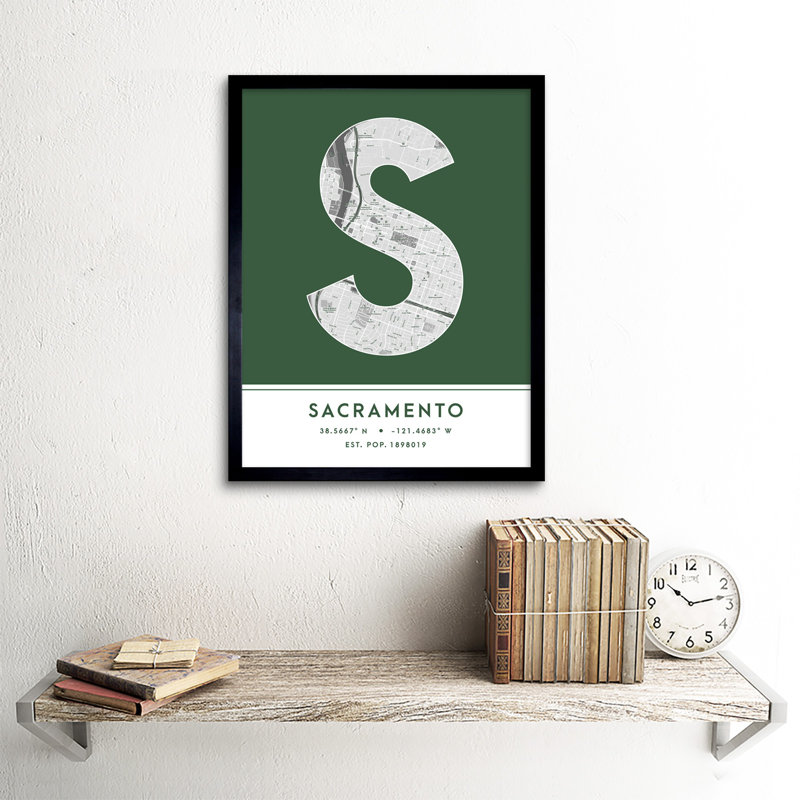 Sacramento City Map Sacramento Green by Wee Blue Coo - Single Picture Frame Typography
