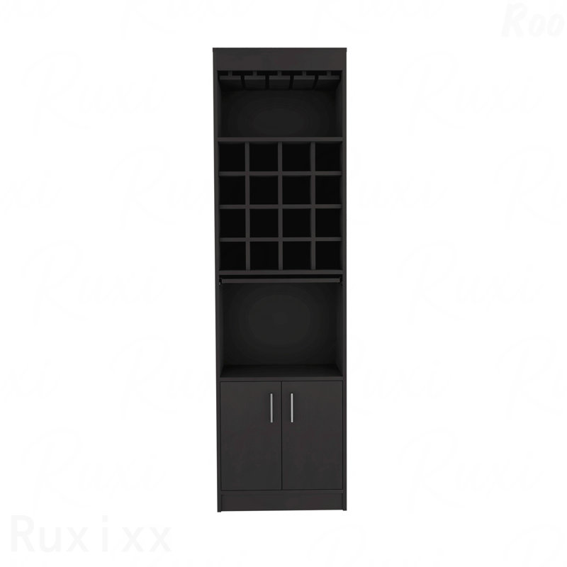 Bar - porte double, 2 tablettes, 16 supports à vin intégrés, noir