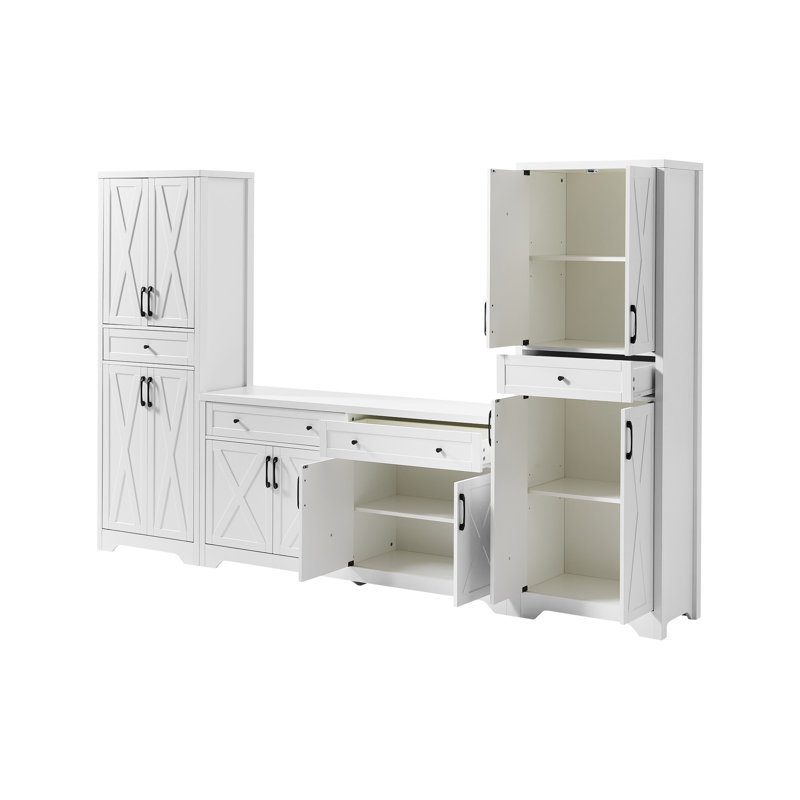 TV Cabinet Set Multifunctional TV Wall, One TV Cabinet And Two Sideboards For Living Room, 68'' H x 108.7'' W x 15" D, White