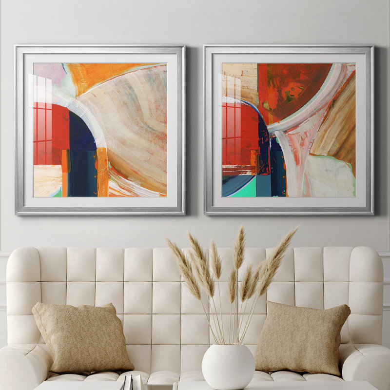 Blue Orange I Blue Orange I - ensemble de 2 cadres photo, H 26,5 po x l 53 po x P 1,5 po, Papier avec cadre argenté, Blanc