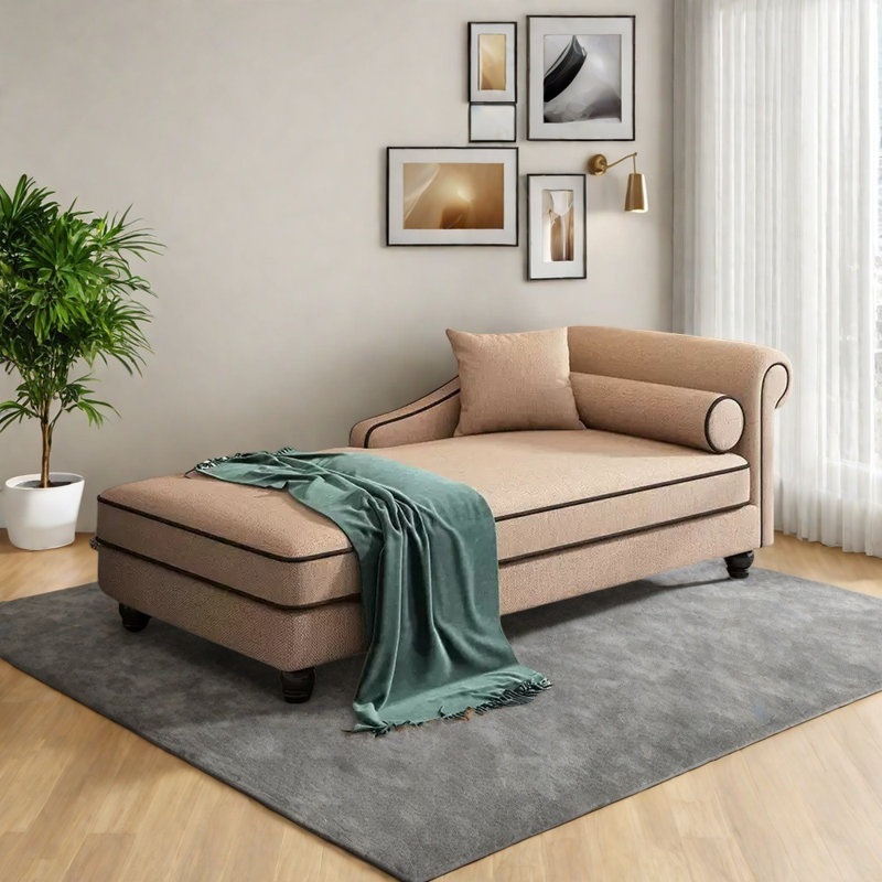 Chaise confortable en bois de lin et coton massif, Orienté à droite, Kaki
