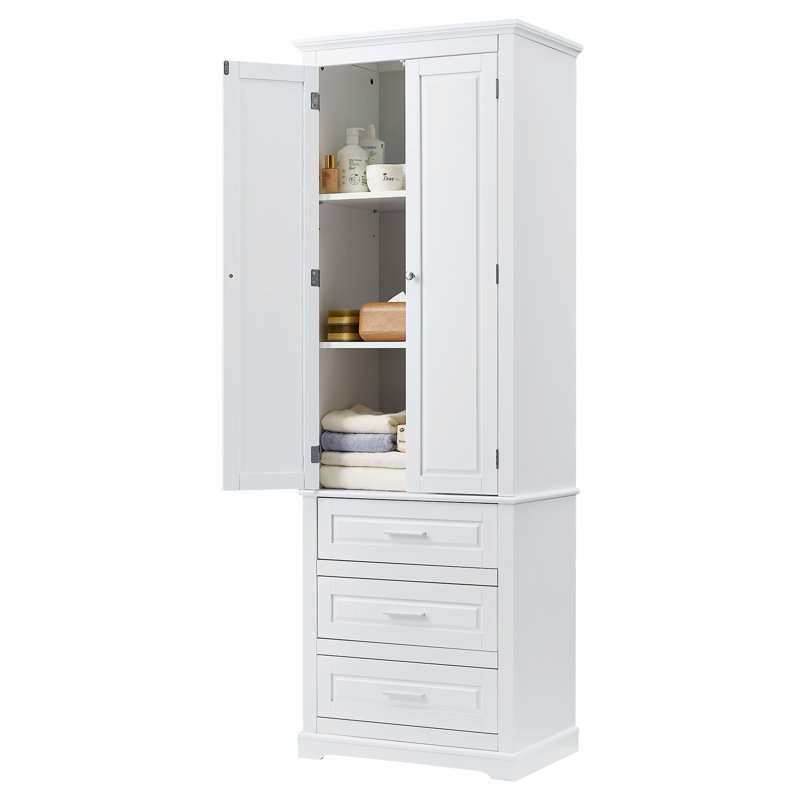 Ormond 70'' Modern Bathroom Cabinet With Drawers And Adjustable MDF Shelving, White