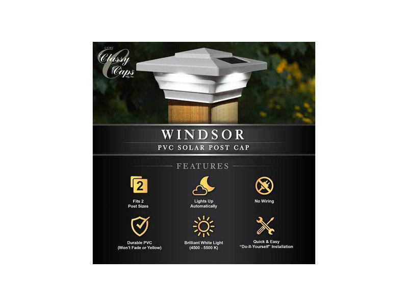 Classy Caps SL4400 4 X 4 Inch White Pvc Windsor Solar Post Cap