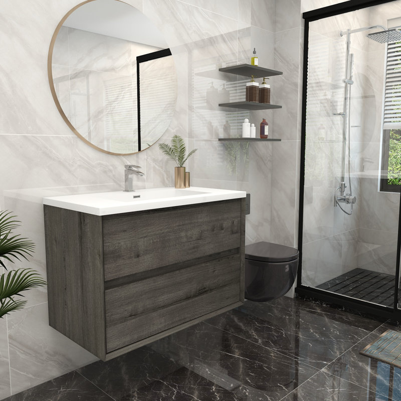 Ensemble de meuble-lavabo simple 36 po, Chêne fumé