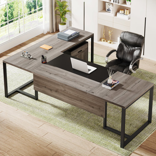 Latitude Run® Wieze L-Shaped Metal Base Executive Desk | Wayfair