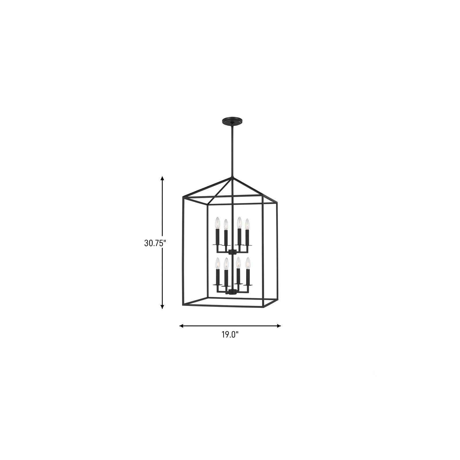 Ellis 8 - Light Dimmable Lantern Chandelier, No, Midnight Black, 30.75" H x 19" W x 19" D
