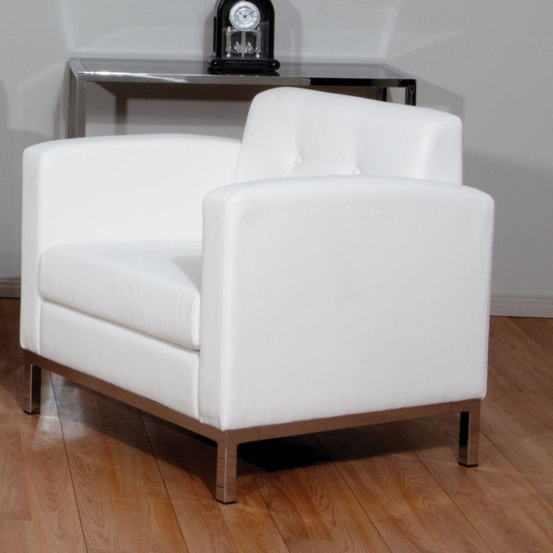 Agadir Faux Leather Accent Chair, White Faux Leather