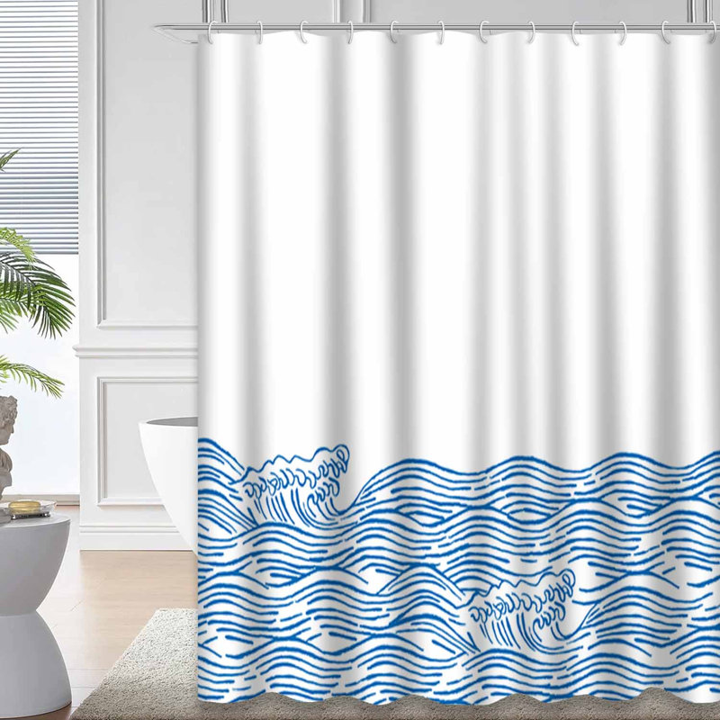Rideau de douche imperméable à l'eau avec 12 crochets Doodle Line, L 72 po x l 84 po