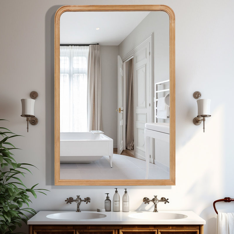 Bathroom/Vanity Wall Mirror with Wood Frame, 36" x 24", Natural Wood